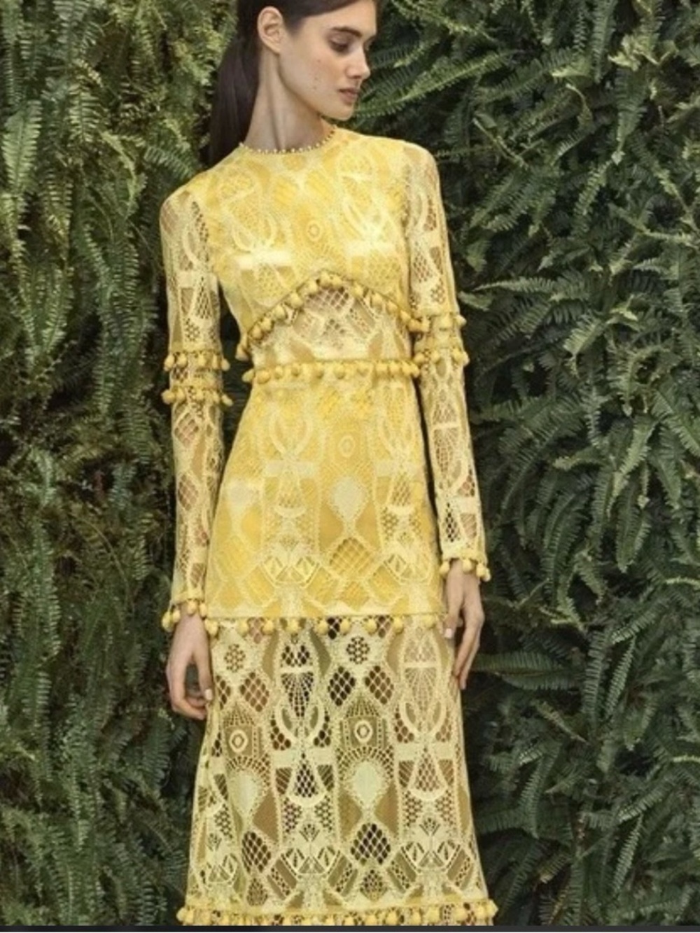 Alexis Yellow “Callie Dress”  Lace Long Sleeve Maxi Dress